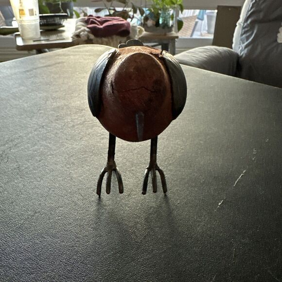 Wooden Primitive Rustic Bird Figurine Metal Accents Farmhouse Home Decor - Picture 2 of 3